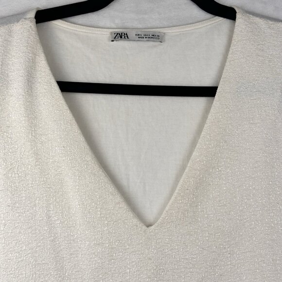 Zara Womens Oversized Boho Tunic Dress High-Low Ivory Sz S Fringe V-Neck Tribal - Picture 5 of 11